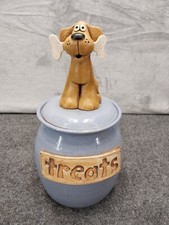 Jarro de cerâmica vintage feito à mão com tampa esculpida para cachorro assinado pelo artista JC comprar usado  Enviando para Brazil