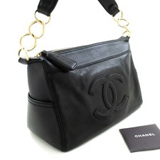 Bolsa de ombro p94 CHANEL autêntica couro de bezerro granulado corrente dourada couro preto com zíper comprar usado  Enviando para Brazil