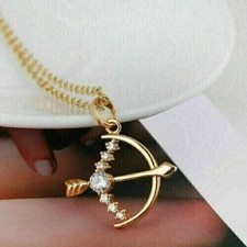 Pingente feminino arco e flecha folheado a ouro amarelo 14K moissanita real corte redondo 1 quilate comprar usado  Enviando para Brazil