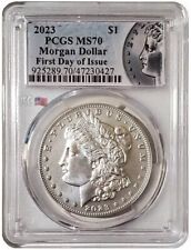 Moeda de prata 2023-P $1 dólar Morgan PCGS MS70 primeiro dia de emissão etiqueta verde. comprar usado  Enviando para Brazil