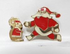 Pair enamel santa for sale  ROSSENDALE