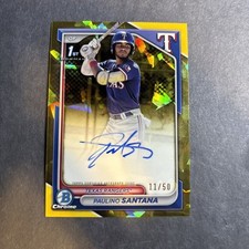 Bola de beisebol Paulino Santana 1º Bowman cromada safira ouro/50 Auto Rangers 2024 comprar usado  Enviando para Brazil