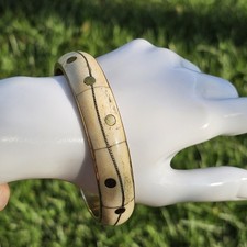 Usado, Pulseira vintage com incrustação de latão painel de osso falso boho chique linha de pontos geométricos comprar usado  Enviando para Brazil