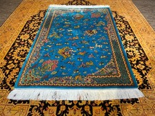 Tapete de seda 3 x 5 pés cor turquesa design de caça tapete para sala de estar, usado comprar usado  Enviando para Brazil