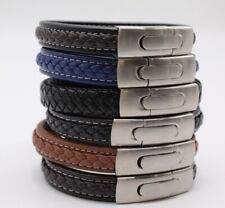 Pulseira/pulseira masculina de couro com fecho de mola de metal escovado, usado comprar usado  Enviando para Brazil