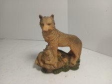 Estátua de lobo e filhote de resina realista vintage dos anos 90 na natureza, usado comprar usado  Enviando para Brazil