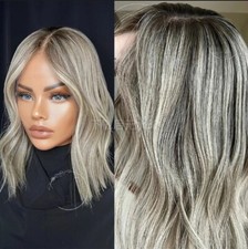 Perucas femininas de cabelo humano loiro cinzento 13x4 frente de renda, usado comprar usado  Enviando para Brazil