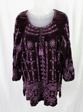 Blusa Johnny Was Los Angeles feminina de veludo roxo bordada com canecas média, usado comprar usado  Enviando para Brazil