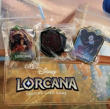 Juego de 3 prendedores promocionales Lorcana Reign Of Jafar - logotipo de tinta amatista, Elsa y gancho segunda mano  Embacar hacia Mexico