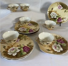 Usado, Conjunto de 6 pratos e xícaras Lefton floral rosa herança marrom por volta de 1949-1964 comprar usado  Enviando para Brazil