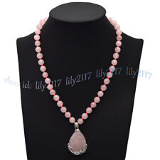 Colar pingente de lágrima rosa quartzo redondo pedras preciosas frisadas 14-32"" 6/8/10/12mm comprar usado  Enviando para Brazil