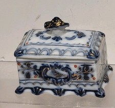 Caixa coberta rara antiga de porcelana azul Flo 3 pol. Europeu. Estate Find.  comprar usado  Enviando para Brazil