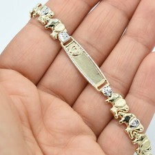 Texturizado Elefantes Circonita Cúbica Infantil Gravable Pulsera Id Real 10K comprar usado  Enviando para Brazil