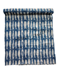 Cobertor reversível feito à mão com estampa de peixe Kantha algodão queen comprar usado  Enviando para Brazil