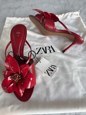 ¡Agotado! ZARA SANDALIAS TACÓN ALTO CON DETALLE FLORAL ZAPATOS ROJO US8 EU39 segunda mano  Embacar hacia Argentina