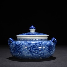 Vaso de porcelana 6,7" antigo vintage da dinastia Qing marca Qianlong azul branco cobertura comprar usado  Enviando para Brazil