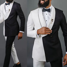 Usado, Ternos masculinos preto branco smoking casamento peito duplo xale lapela blazer ternos comprar usado  Enviando para Brazil
