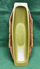 Cesta de frutas de bambu oblonga vintage meados do século MCM com inserção verde oliva década de 1960 comprar usado  Enviando para Brazil