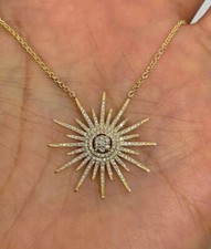 Colgante Starburst de diamantes simulados de corte redondo de 1,50 quilates enchapado en oro amarillo de 14 quilates segunda mano  Embacar hacia Mexico