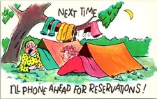 Cartão postal humor reservas telefone próxima vez barraca casal acampamento E85 comprar usado  Enviando para Brazil