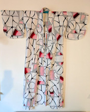 Usado, Kimono japonês vintage branco algodão padrão geométrico rosa marrom cinza 55" comprar usado Usado, Kimono japonês vintage branco algodão padrão geométrico rosa marrom cinza 55" comprar usado  Enviando para Brazil