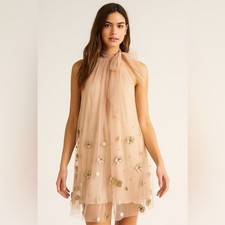 Mini vestido Free People malha tule enfeitado floral gola redonda pequeno comprar usado  Enviando para Brazil