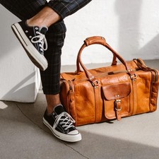 Usado, Bolsa de Bagagem Unissex Nova Academia Vintage Marrom Couro Genuíno Viagem comprar usado  Enviando para Brazil