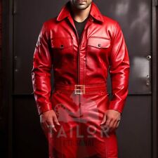 Usado, MACACÃO MASCULINO COURO DE OVELHA GENUÍNO VERMELHO COM ZÍPER FRONTAL MACACÃO GERAL comprar usado  Enviando para Brazil