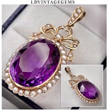 Usado, Pingente antigo vintage de ouro 14 quilates/14k grande conjunto de ametista e pérola semente comprar usado  Enviando para Brazil