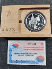 🌟 1998 ESPANHA 1 oz PRATA 5 EURO S5E GUARDIA MOEDA DE PROVA REAL com OGP comprar usado  Enviando para Brazil