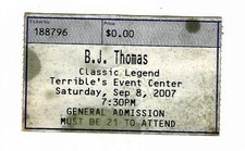Ingresso raro BJ Thomas 8/09/07 Las Vegas NV Terrible's Event Center comprar usado  Enviando para Brazil