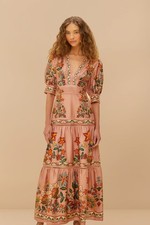 Vestido maxi manga curta Farm Rio rosa jardim floral delícia tamanho P algodão novo sem etiquetas comprar usado  Enviando para Brazil