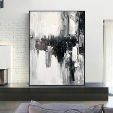 Usado, Pintura de parede abstrata pintada à mão em tela preto branco sala de quadros comprar usado  Enviando para Brazil