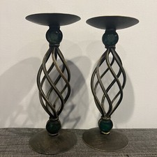 Usado, Par de castiçais Pier 1 importados 11,25” ferro forjado e vidro verde pilar comprar usado  Enviando para Brazil