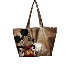 Usado, Bolsa tote Disney Mickey Mouse dourada metálica cintilante bolsa de compras viagem comprar usado  Enviando para Brazil