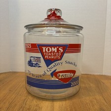 Jarro de vidro vintage Tom’s Toasted Peanuts 75 anos de qualidade 10” com tampa comprar usado  Enviando para Brazil