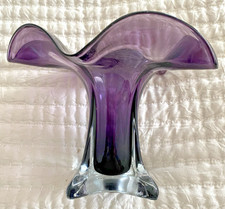 Deslumbrante vaso estilo tulipa de vidro arte base transparente roxo ametista 6" de altura. comprar usado  Enviando para Brazil