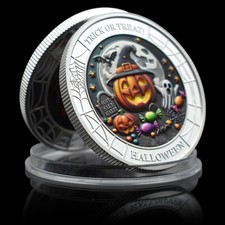 Usado, Trick or Treat! Moeda feliz Halloween Jack-O'-Lantern folheada a prata medalha artesanato comprar usado  Enviando para Brazil