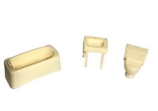 Mueble de baño de colección para muñeca Marx color crema inodoro, lavabo y bañera de plástico segunda mano  Embacar hacia Mexico