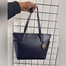 NOVA Bolsa Tote Michael Kors Grande Jet Set Top Zíper Couro Saffiano Azul Marinho comprar usado  Enviando para Brazil