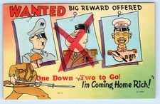 Quadrinhos de propaganda da Segunda Guerra Mundial ~ Cartão postal anti-HITLER, MUSSOLINI, TOJO "One Down" década de 1940 comprar usado  Enviando para Brazil