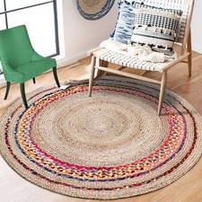 Tapetes de área redondos trançados feitos à mão de juta natural com design de algodão multicolorido comprar usado  Enviando para Brazil