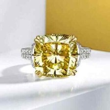 Alianza de oro blanco de 14 quilates con diamantes de zafiro amarillo natural cojín de 4,65 quilates segunda mano  Embacar hacia Mexico