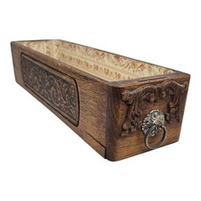 Gaveta de máquina de costura vintage ornamentada esculpida em madeira forrada floral comprar usado  Enviando para Brazil