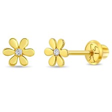 Usado, Brincos de ouro 14k minúsculo flor transparente zircônia cúbica bebê/criança parafuso de segurança traseiro comprar usado  Enviando para Brazil