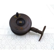 Carretel de pesca francês antigo grande de madeira com suporte de metal, linha de pesca vintage comprar usado  Enviando para Brazil