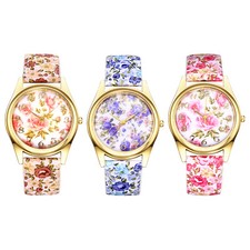 Relógio de pulso feminino casual boêmio floral estampado quartzo pulseira de couro ecológico comprar usado  Enviando para Brazil