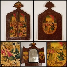 Portas duplas antigas de madeira pintadas à mão Qajar persa do final do século XIX comprar usado  Enviando para Brazil