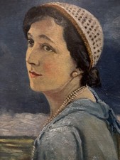 Pintura al óleo estilo Art Deco retrato de una joven dama. segunda mano  Embacar hacia Mexico