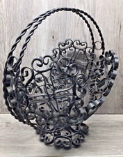 Pedestal de cesta de frutas vintage ferro forjado rolo filagre espanhol preto comprar usado  Enviando para Brazil